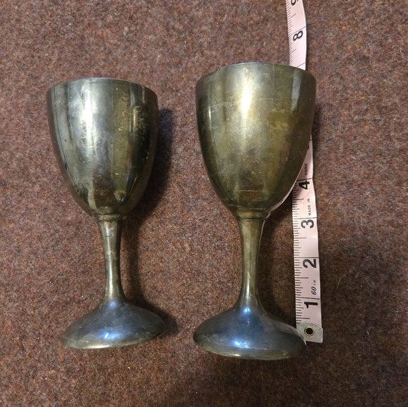 6in Plated Silver Wine Glasses By Intenational Silver Set Of 2 - Picture 2 of 5